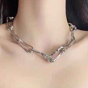 Brut Twisted Molten Silver Link Necklace Hammered Alexis Bittar STYLE M01